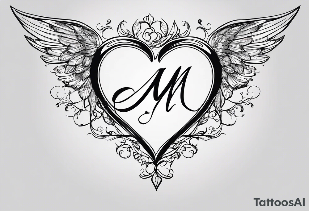 An interupted thin single line for the under arm, with symbols in the best fitting order for (1) the number 22, (2) a heart in forms of initials M and S, (3) angel wings and (4) the + symbol. All in the right order and proportion. tattoo idea