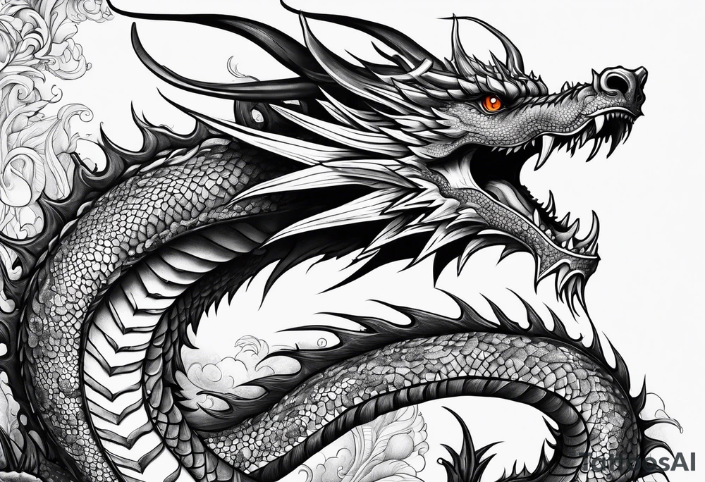 Tall skinny line dragon tattoo idea