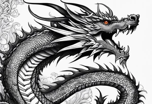 Tall skinny line dragon tattoo idea
