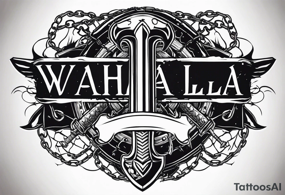 Valhalla sword round shield axe barbed wire chains tattoo idea