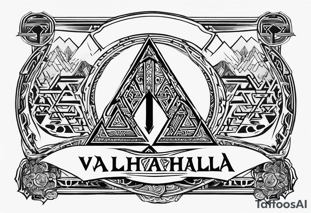 Valhalla  sword shield axe Valknut fog tattoo idea