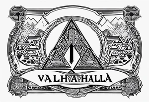 Valhalla  sword shield axe Valknut fog tattoo idea