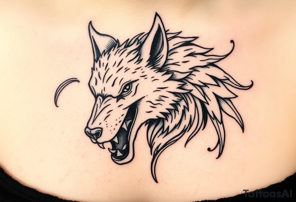 A sheepwolf snarling as a mystical creature tattoo idea A sheepwolf snarling as a mystical creature tattoo idea