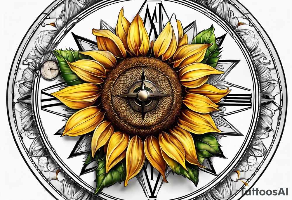 Sunflower next to a compass tattoo idea