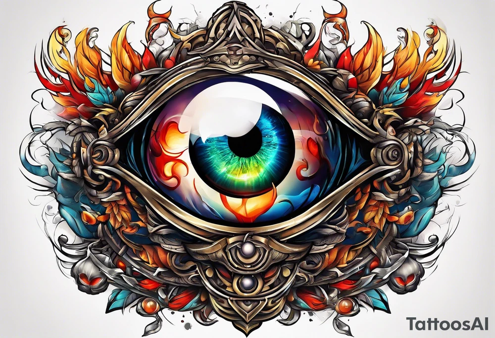 Godly Eyeball watching over a battle between life and death tattoo idea