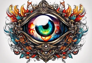 Godly Eyeball watching over a battle between life and death tattoo idea