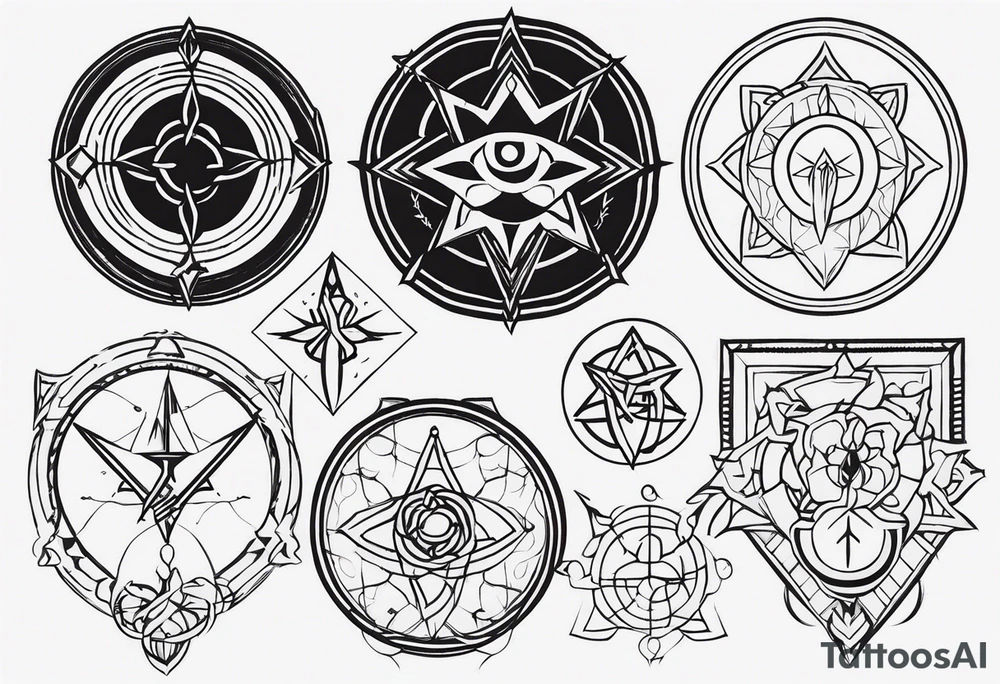 a bunch of ocultism sigils tattoo idea