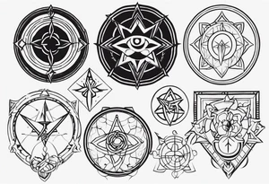 a bunch of ocultism sigils tattoo idea