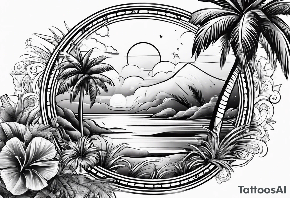Palm tree arm sleeve tattoo idea