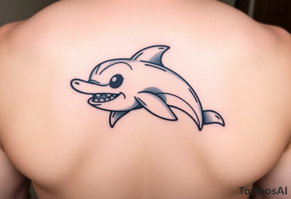 Cartoon dolphin with a mischievous face tattoo idea