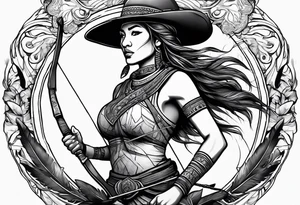 native woman female archer riding on buffalo tattoo idea