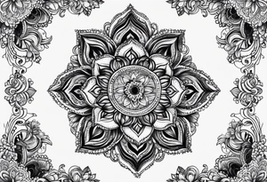 Black mushroom tattoo with henna style mandala design surrounding it tattoo idea