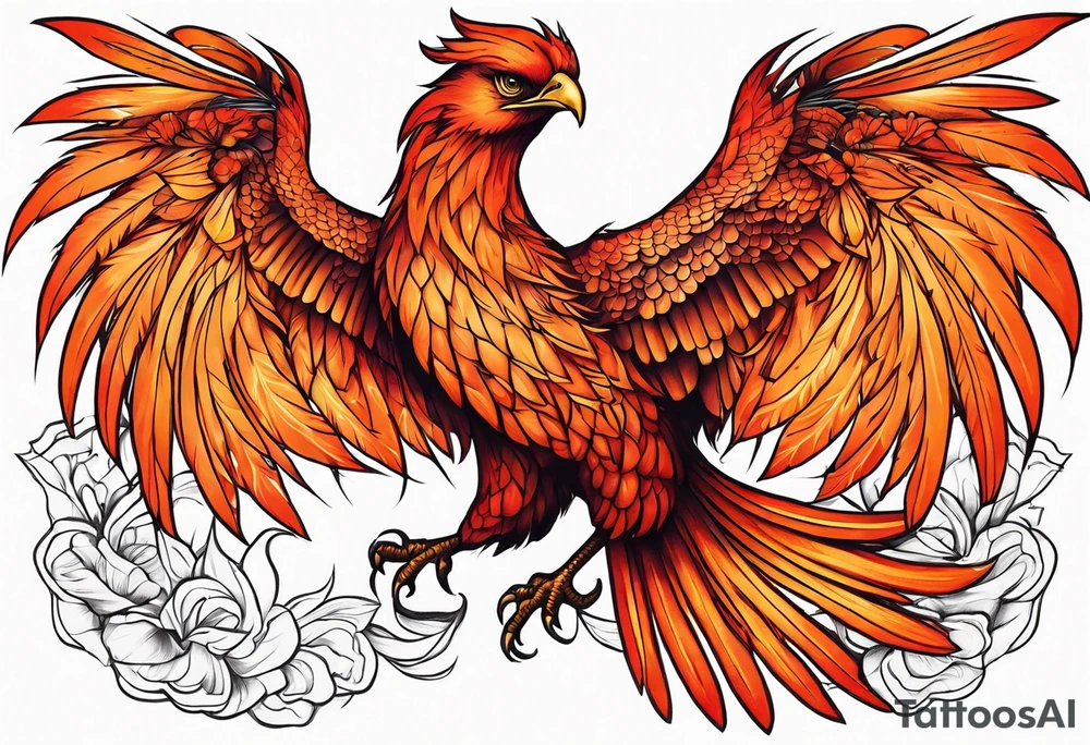 Proud Strong red orange phoenix tattoo idea