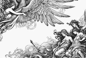 arm sleeve heaven at the top, angel
falling down hellscape at bottom tattoo idea