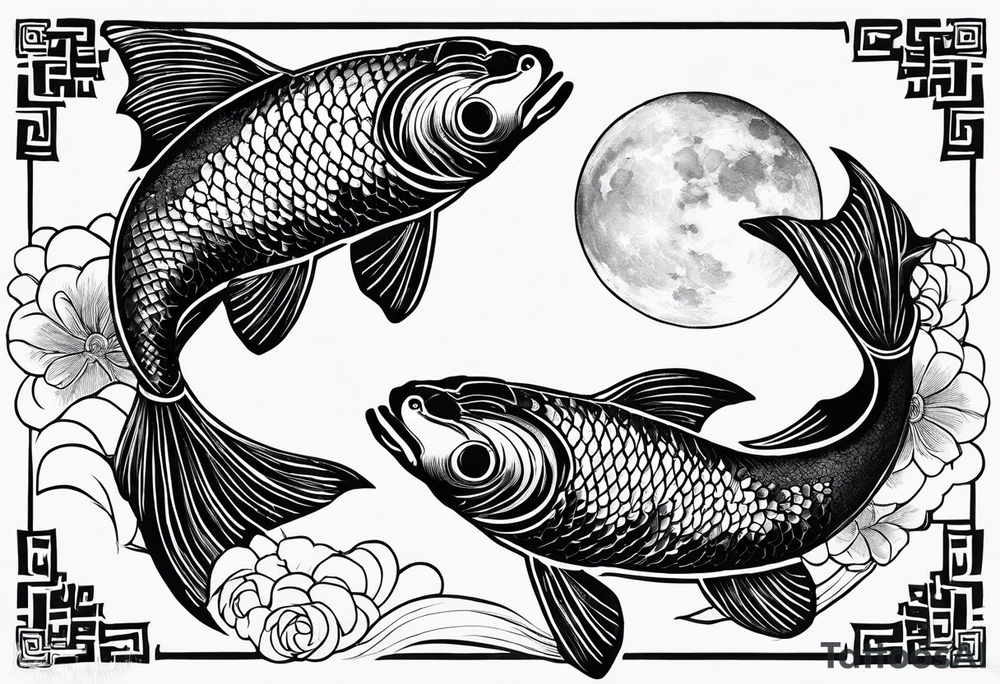 koi fish Tui and La from from avatar the last airbender circling each other with moon imagery around them tattoo idea