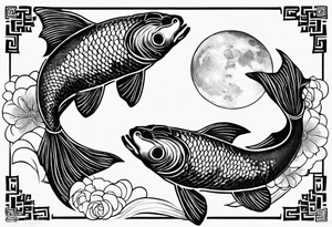 koi fish Tui and La from from avatar the last airbender circling each other with moon imagery around them tattoo idea