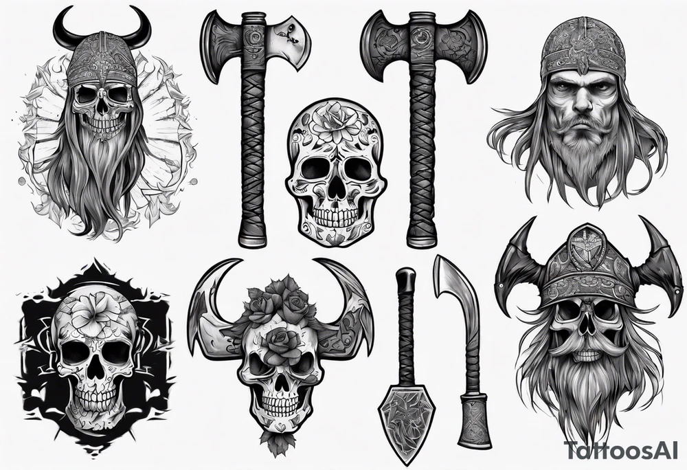 viking axe with crow and sugar skull tattoo idea viking axe with crow and sugar skull tattoo idea