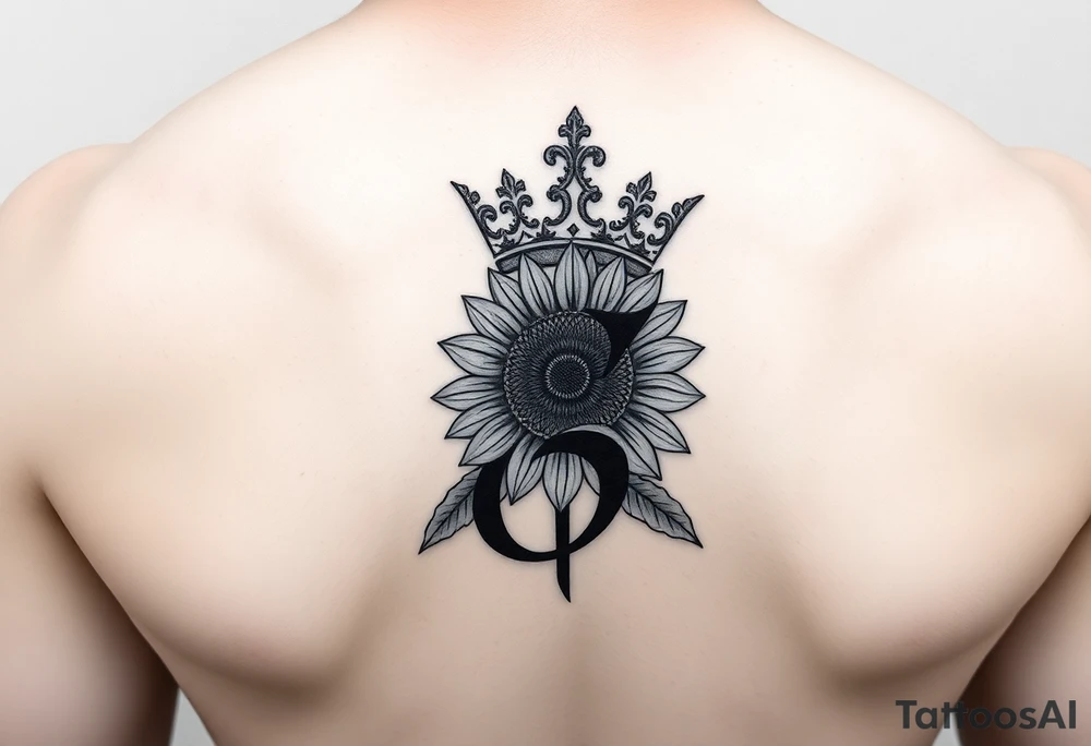 Letter g lettering with a crown and sunflower tattoo idea