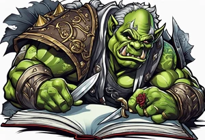 orc coming out of a book tattoo idea
