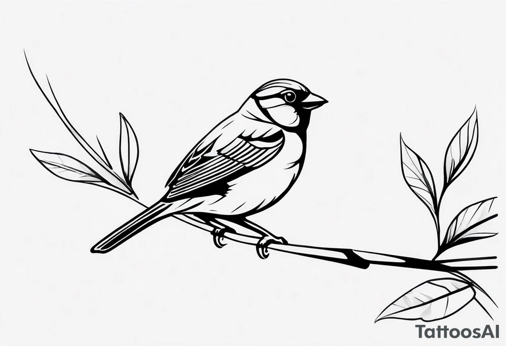 Create a delicate tattoo of a sparrow perched on a branch, featuring soft details and subtle shading for a gentle look tattoo idea