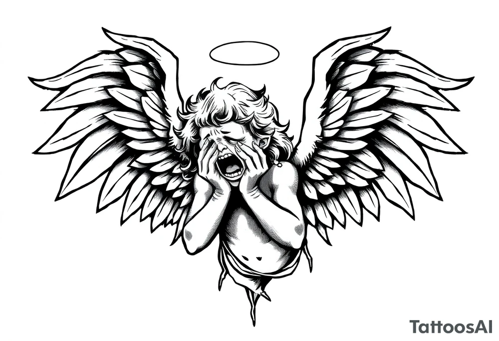 odd crying angel tattoo idea
