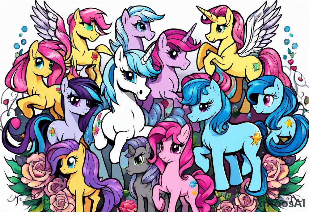 Full sleeve with my little pony, Jem and the hollograms tattoo idea