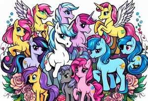 Full sleeve with my little pony, Jem and the hollograms tattoo idea