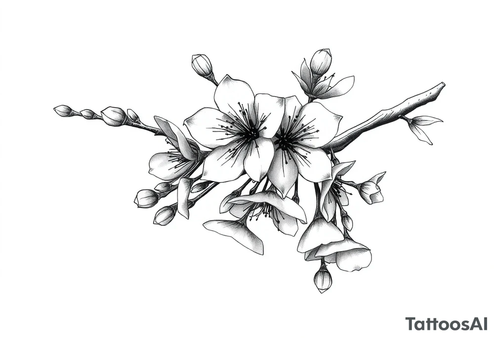 Cherry blossom branchwith rund petals tattoo idea