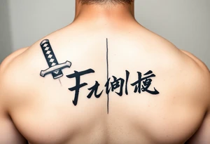 Katana and fabled written in korean tattoo idea