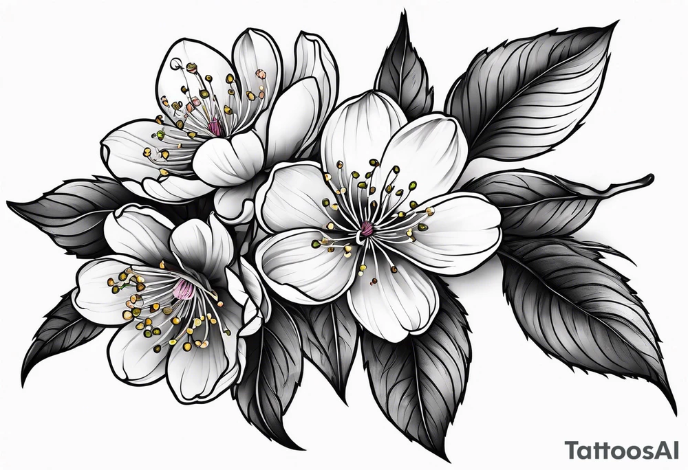 cherry blossoms with leaves and buds tattoo idea