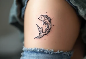 A black-ink Pisces star constellation fading into a soft sky-blue mist. tattoo idea