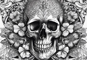full chest tattoo with 4 leaf clover and skull inside tattoo idea