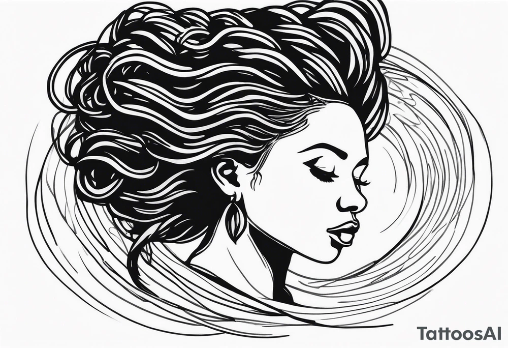 Draw a women head with real dread locks flying in the air tattoo idea