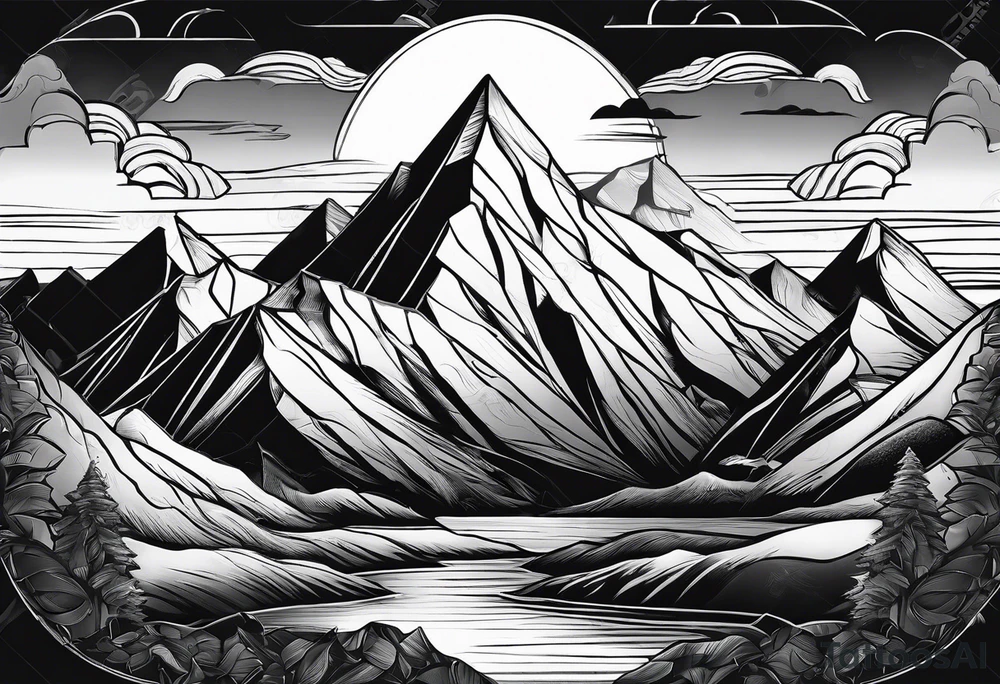 sunset over mountains made of prism glass tattoo idea