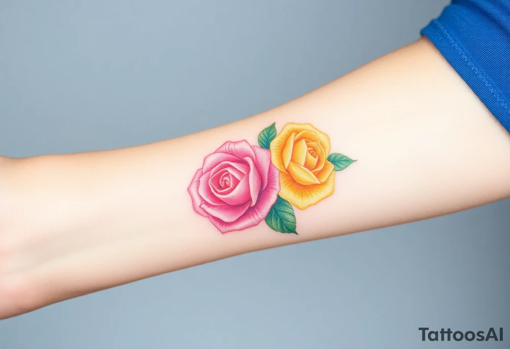 Pink and yellow roses tattoo idea