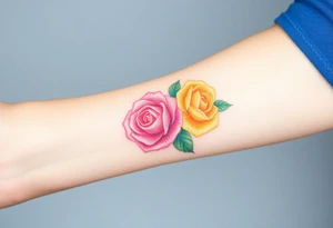 Pink and yellow roses tattoo idea