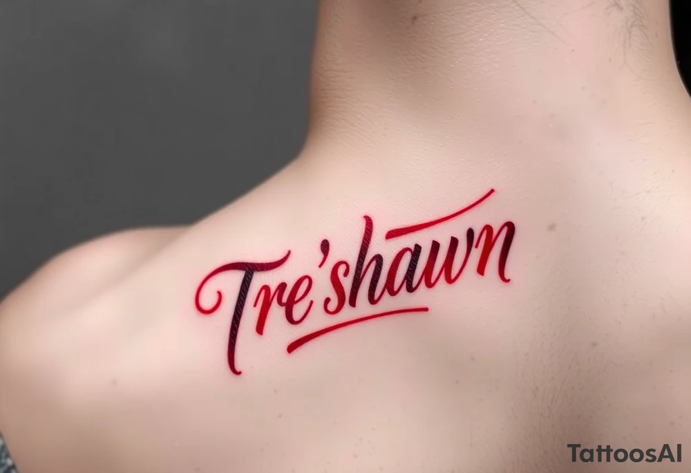 ankle tattoo that’s red  with the name tre’shawn on it tattoo idea