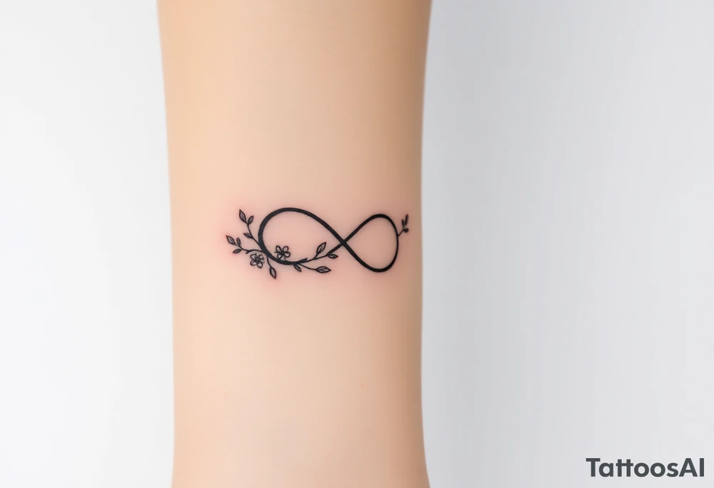 An infinity symbol made of intertwined vines, with delicate flowers blooming along its curves, and family sign tattoo idea