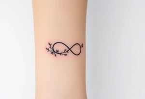 An infinity symbol made of intertwined vines, with delicate flowers blooming along its curves, and family sign tattoo idea