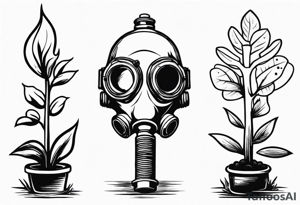 plant stick out of a gasmask tattoo idea