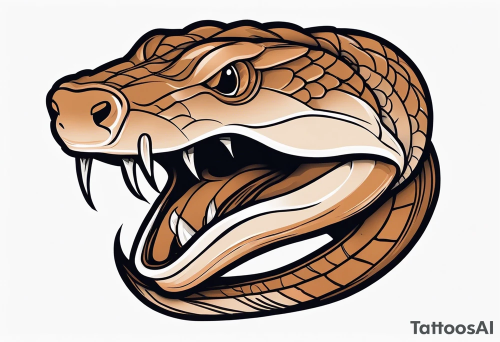 Copperhead with just the head turned up and mouth open and copper colored eyes tattoo idea