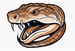Copperhead with just the head turned up and mouth open and copper colored eyes tattoo idea