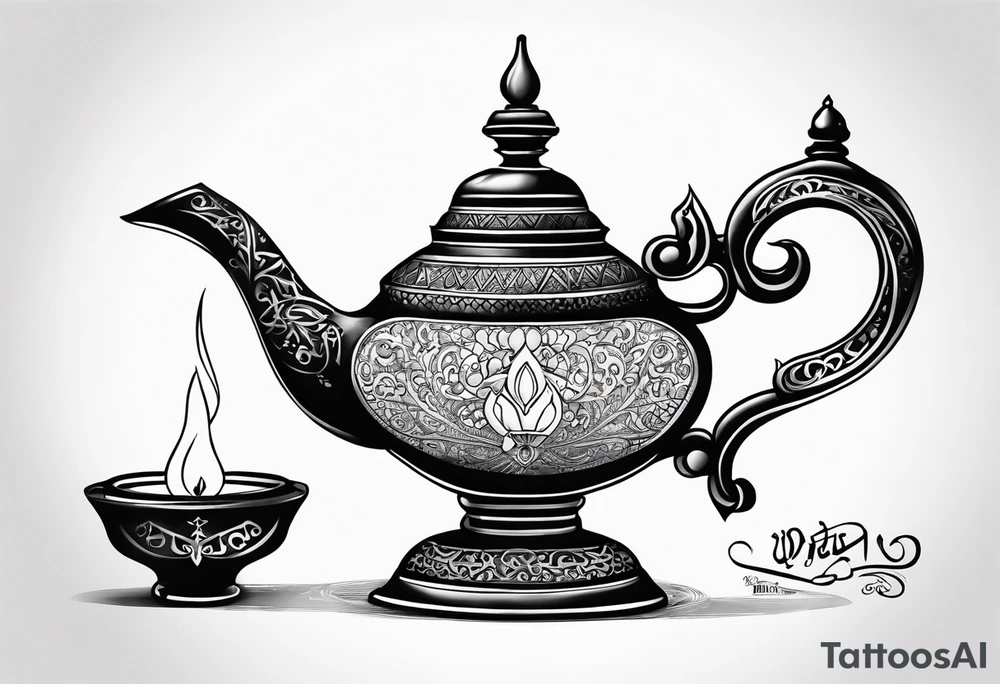 magic lamp with message prince ali in arabic tattoo idea