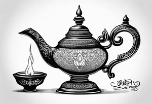 magic lamp with message prince ali in arabic tattoo idea