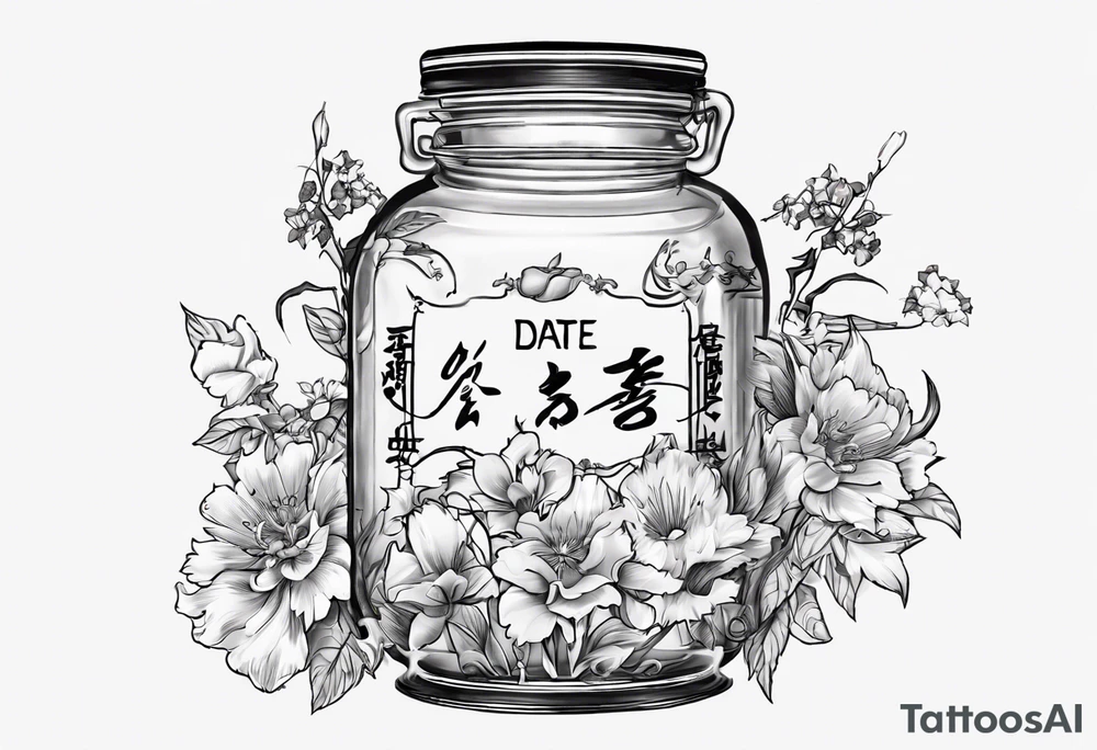 jar with flowers and the date blow the jar 12.08.05 tattoo idea