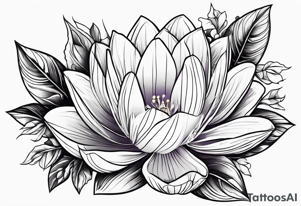 single flower bouquet with 1 violet, 1 water lilly, and 1 holly tattoo idea