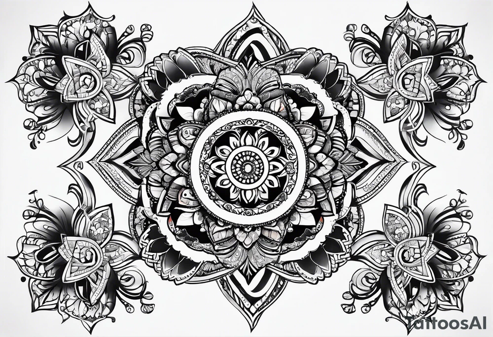 Mandala tattoo that incorporates music tattoo idea