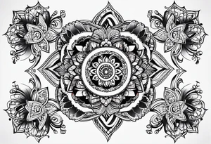 Mandala tattoo that incorporates music tattoo idea