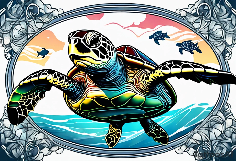 Mating sea turtles tattoo idea