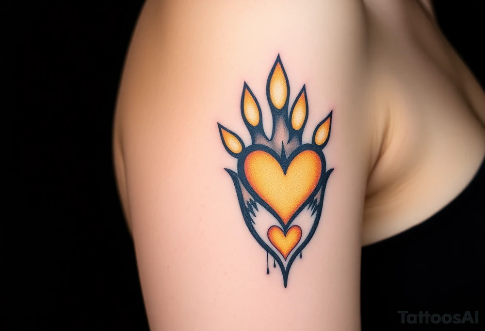 A lion paw with golden highlights and the heart tattoo idea